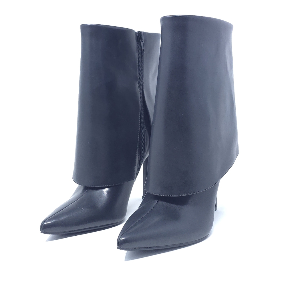 New INC Sabeel Black Faux Leather Fold-Over Cuff Booties  6M